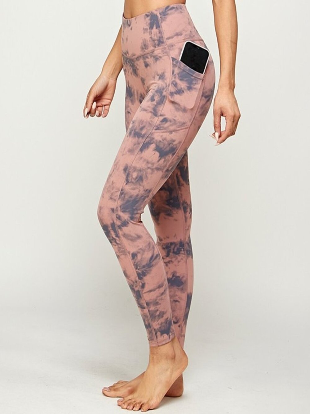 Women's Stretch Moisture Wicking Tie Dye Leggings w/Pockets Mauve Small-Large